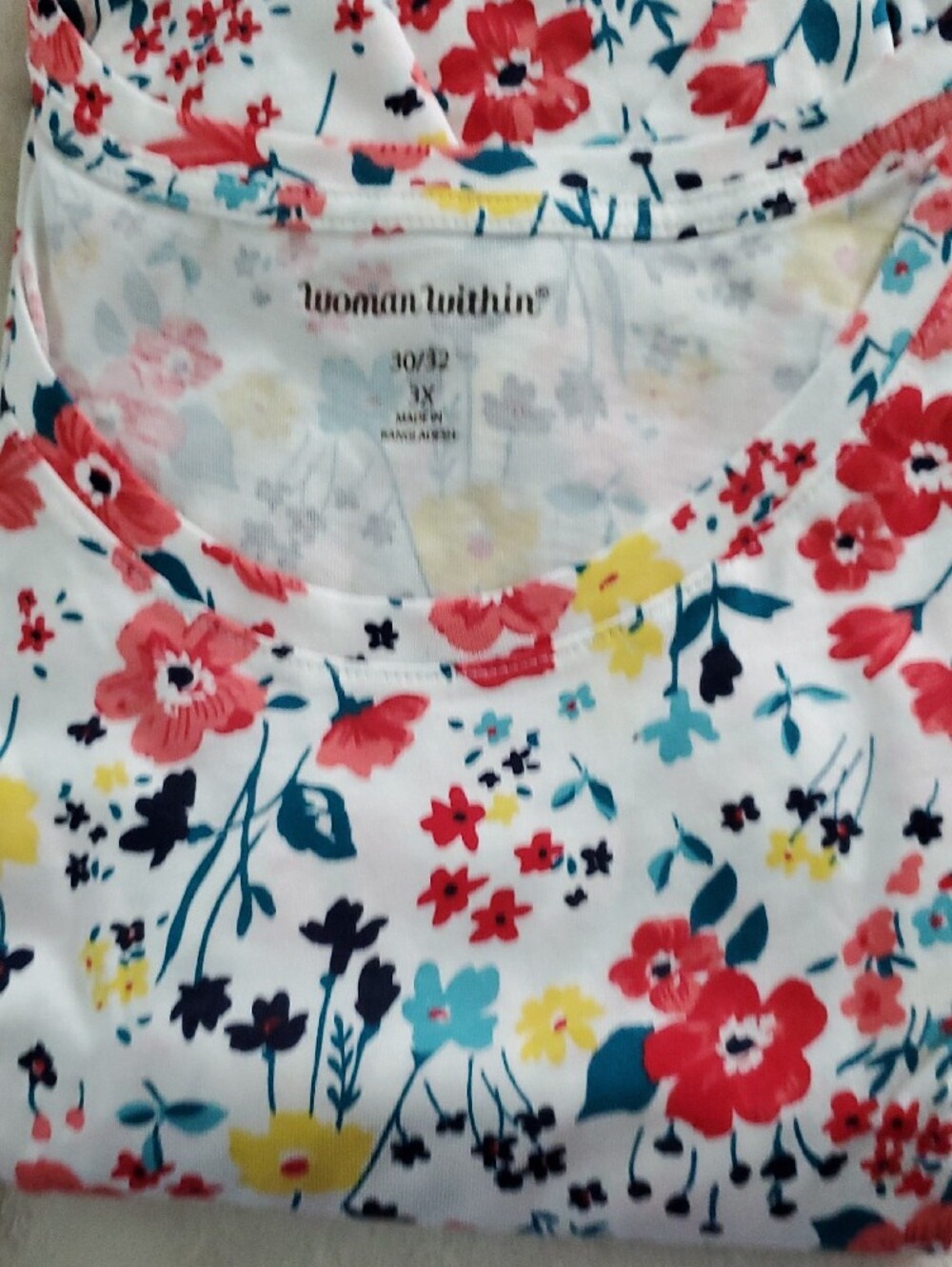 Woman Within round neckline Tunic 3/4 Sleeves multi color Floral 3X (30/32) NEW - Picture 7 of 8